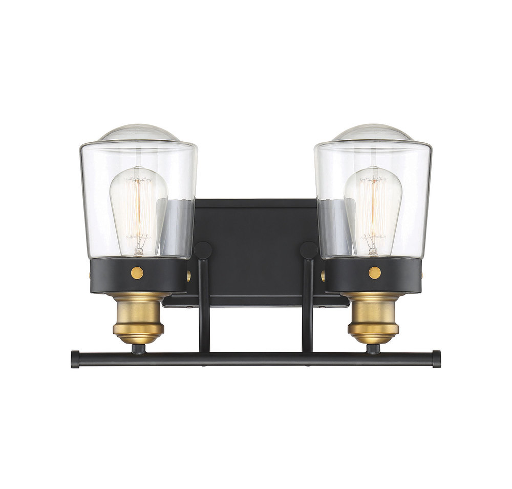 Macauley 2-Light Bathroom Vanity Light in Vintage Black with Warm Brass