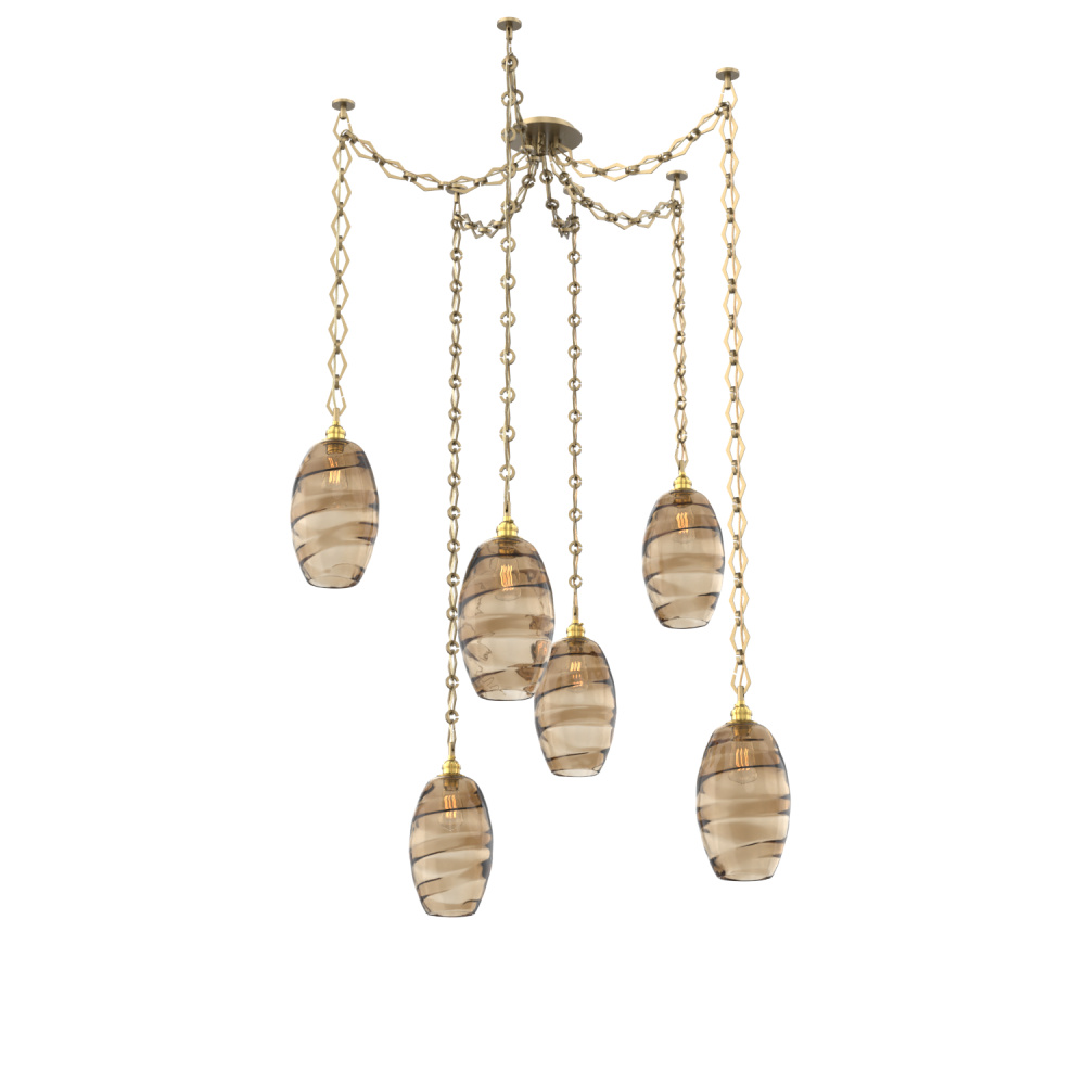 Ellisse Multi Light Pendant Multi Port Canopy Gilded Brass