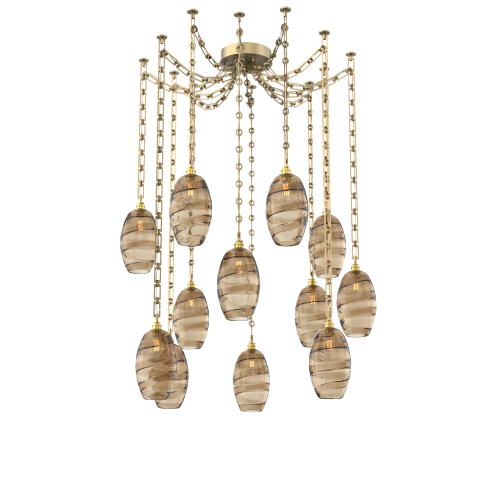 Ellisse Multi Light Pendant Multi Port Canopy Gilded Brass