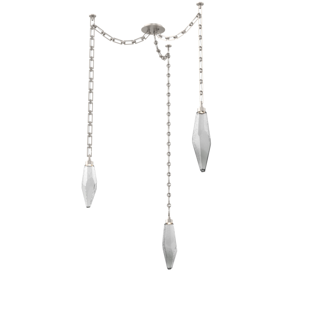 Rock Crystal Multi Light Pendant Multi Port Canopy Beige Silver