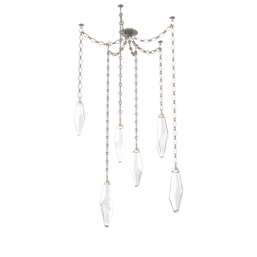 Rock Crystal Multi Light Pendant Multi Port Canopy Beige Silver