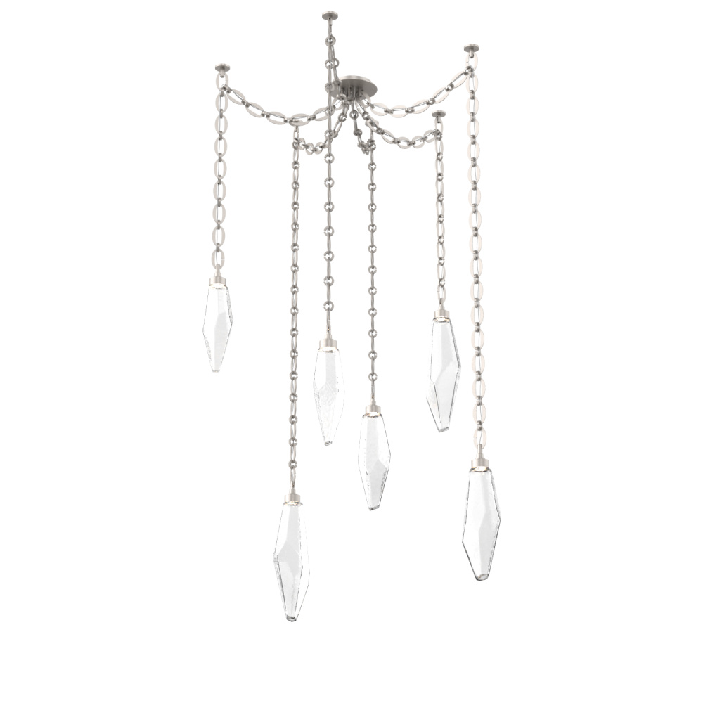 Rock Crystal Multi Light Pendant Multi Port Canopy Beige Silver
