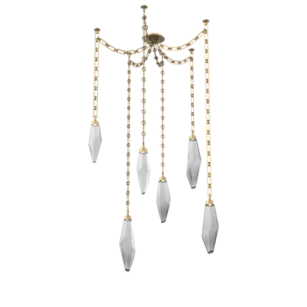 Rock Crystal Multi Light Pendant Multi Port Canopy Gilded Brass