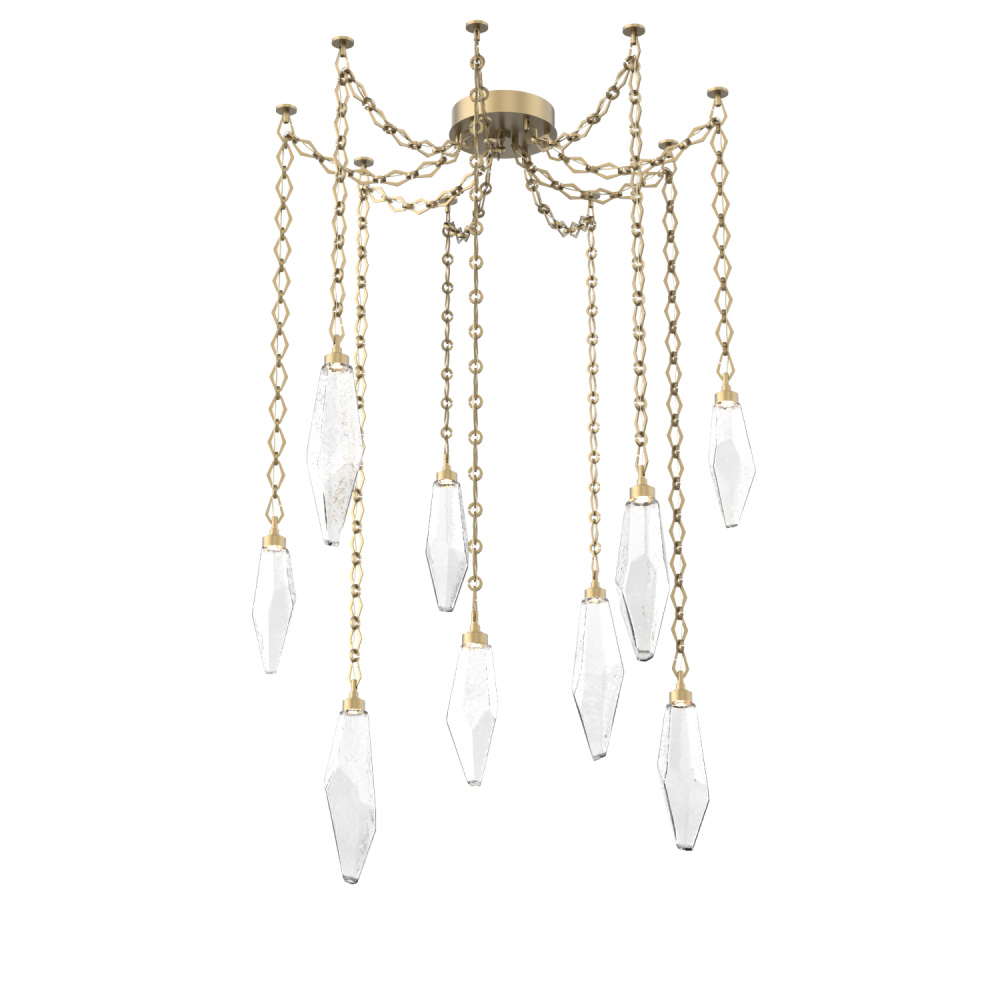 Rock Crystal Multi Light Pendant Multi Port Canopy Gilded Brass