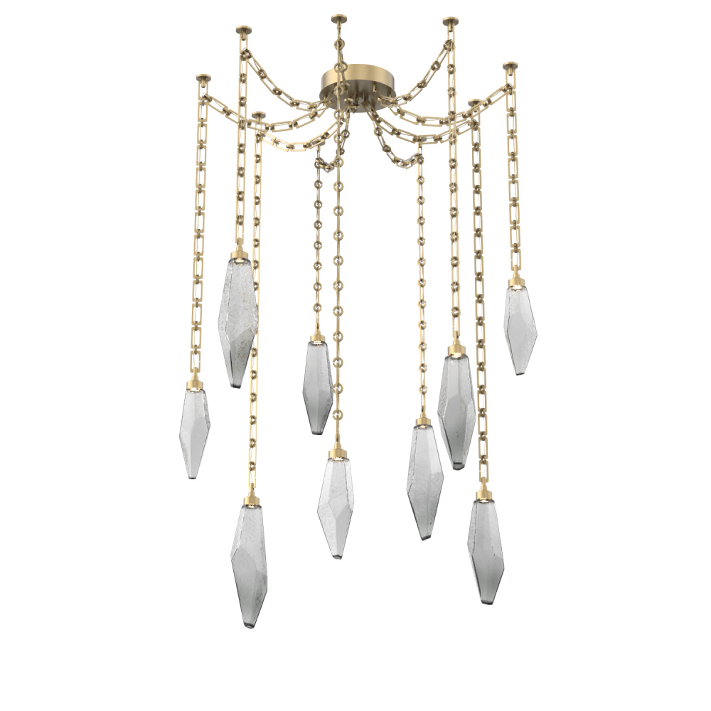 Rock Crystal Multi Light Pendant Multi Port Canopy Gilded Brass