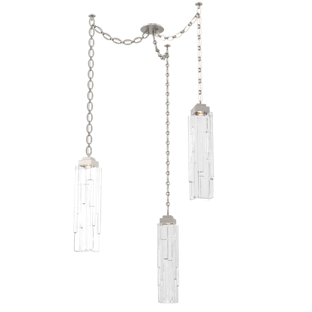 Ledgestone Multi Light Pendant Multi Port Canopy Beige Silver