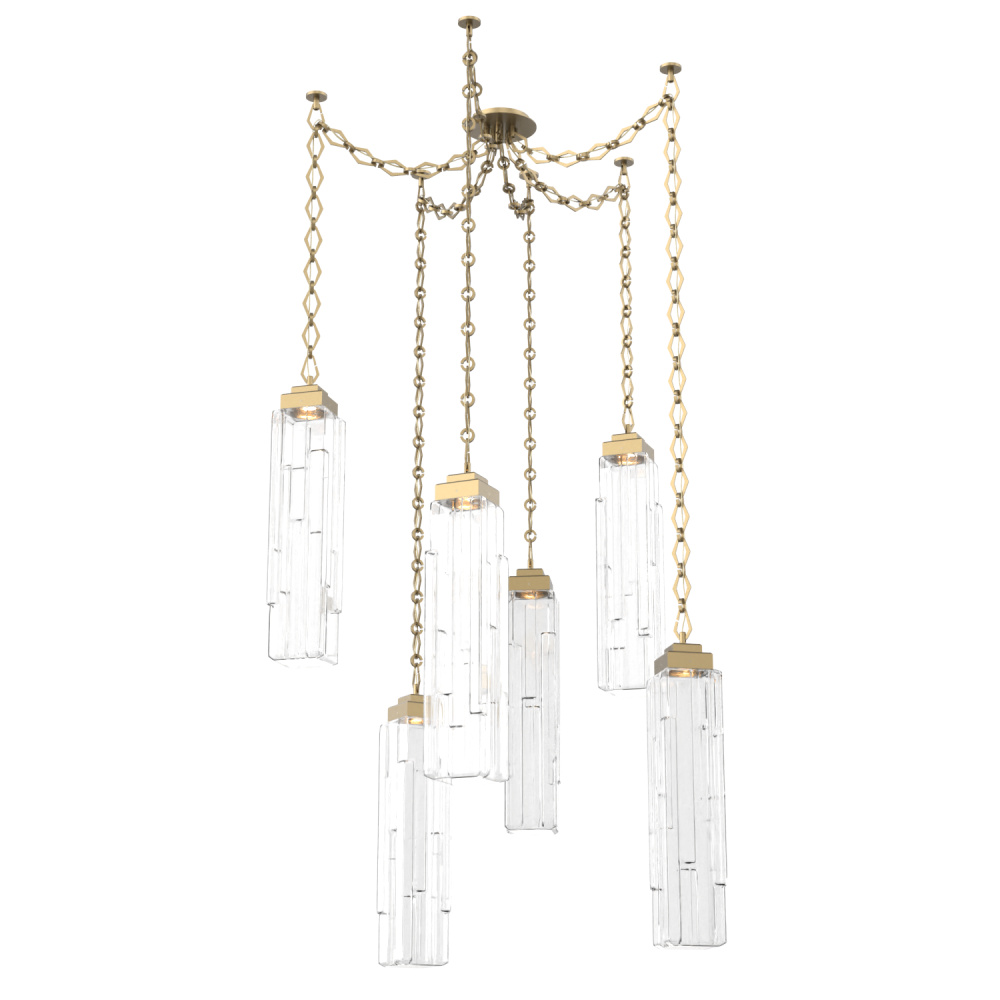 Ledgestone Multi Light Pendant Multi Port Canopy Gilded Brass