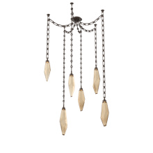 Hammerton SNB0050-06-FB-CB-CH3-L1 - Rock Crystal Multi Light Pendant Multi Port Canopy Flat Bronze