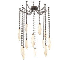 Hammerton SNB0050-12-FB-CA-CH2-L3 - Rock Crystal Multi Light Pendant Multi Port Canopy Flat Bronze