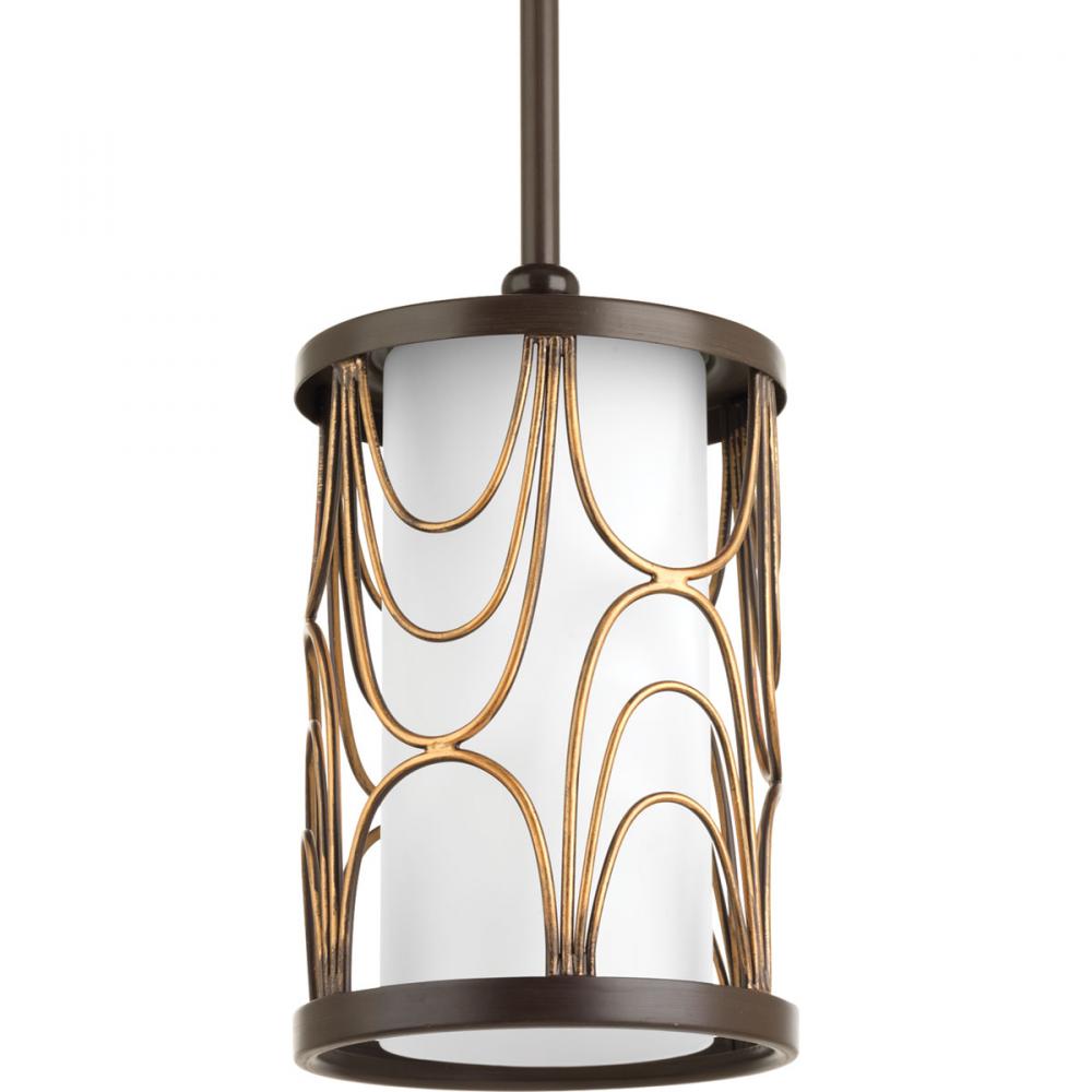 Cirrine Collection One-Light Antique Bronze Etched White Glass Global Mini-Pendant Light