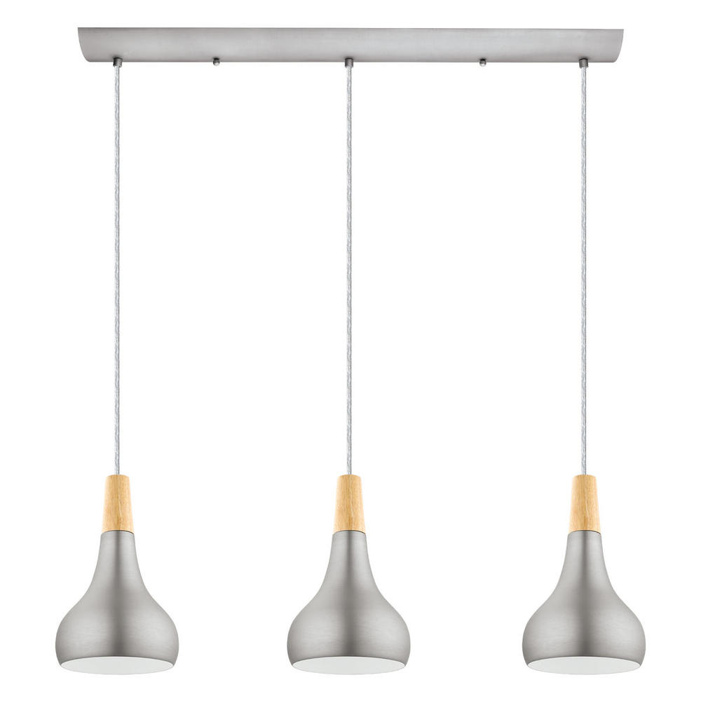 3 LT Linear Pendant w/ Brushed Sliver Finish & Brushed Silver w/ White Interior Metal Shades w/ Oak 