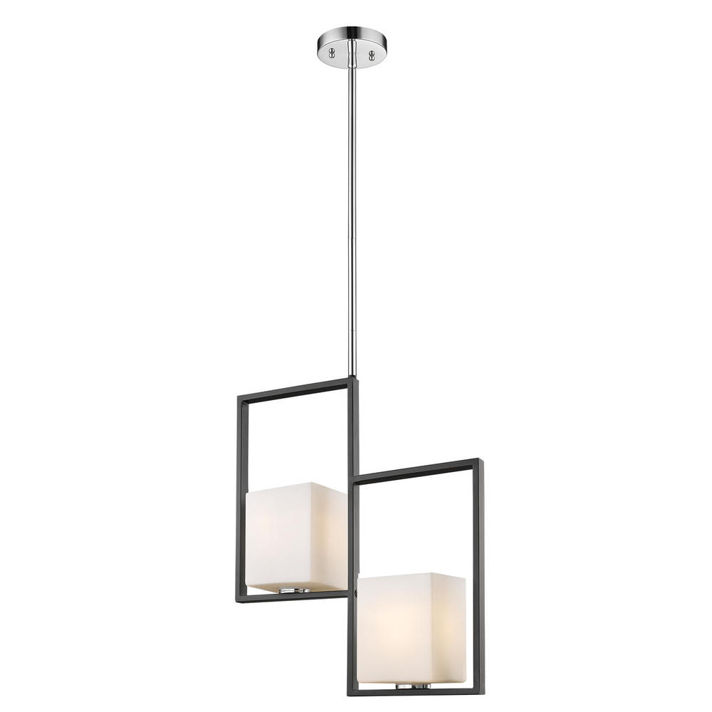 2 LT Multi Light Pendant w/ Black & Chrome Finish & Opal Glass Shades
