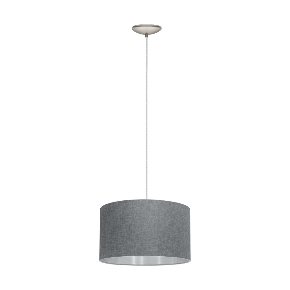 1 LT Pendant w/ Matte Nickel Finish & Grey w/ Silver Interior Fabric Shade