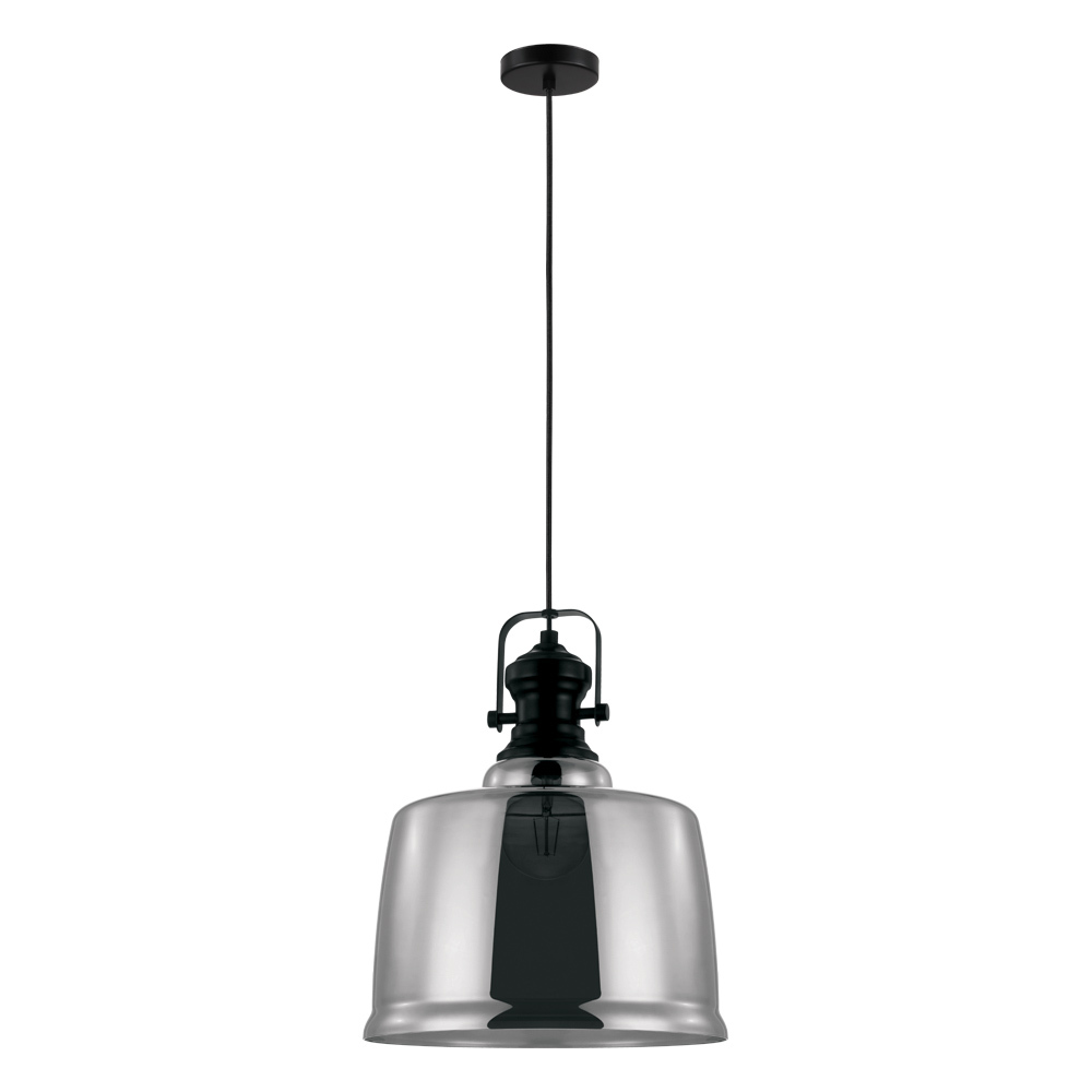 1 LT Pendant w/ a Matte Black & Chrome Finish & Smoked Glass Shade, 1-60W E26 Bulb