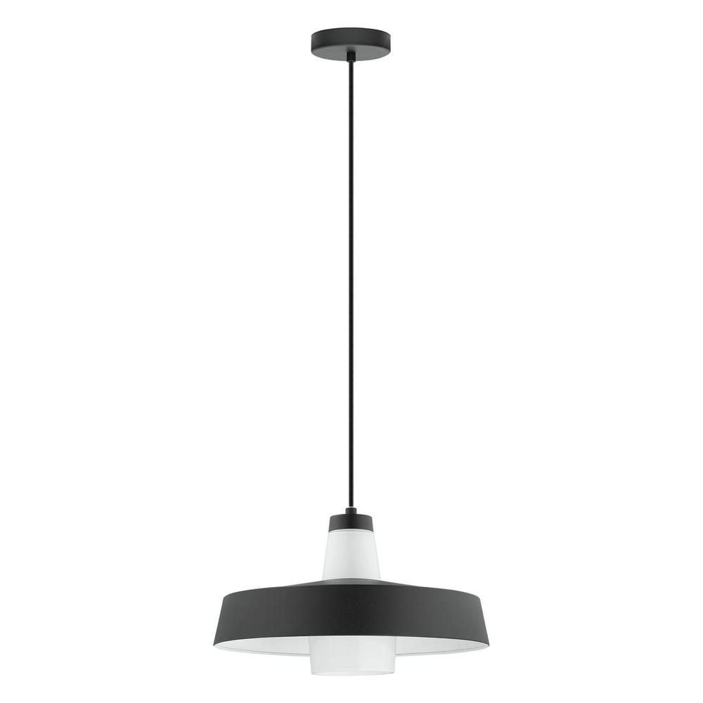 1 LT Pendant w/ a Black & White Metal Shade Surrounding  White Glass