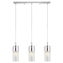 Eglo 200123A - 3 LT Linear Pendant w/ Chrome Finish & Clear Glass Shades Surrounding Crystal Strands