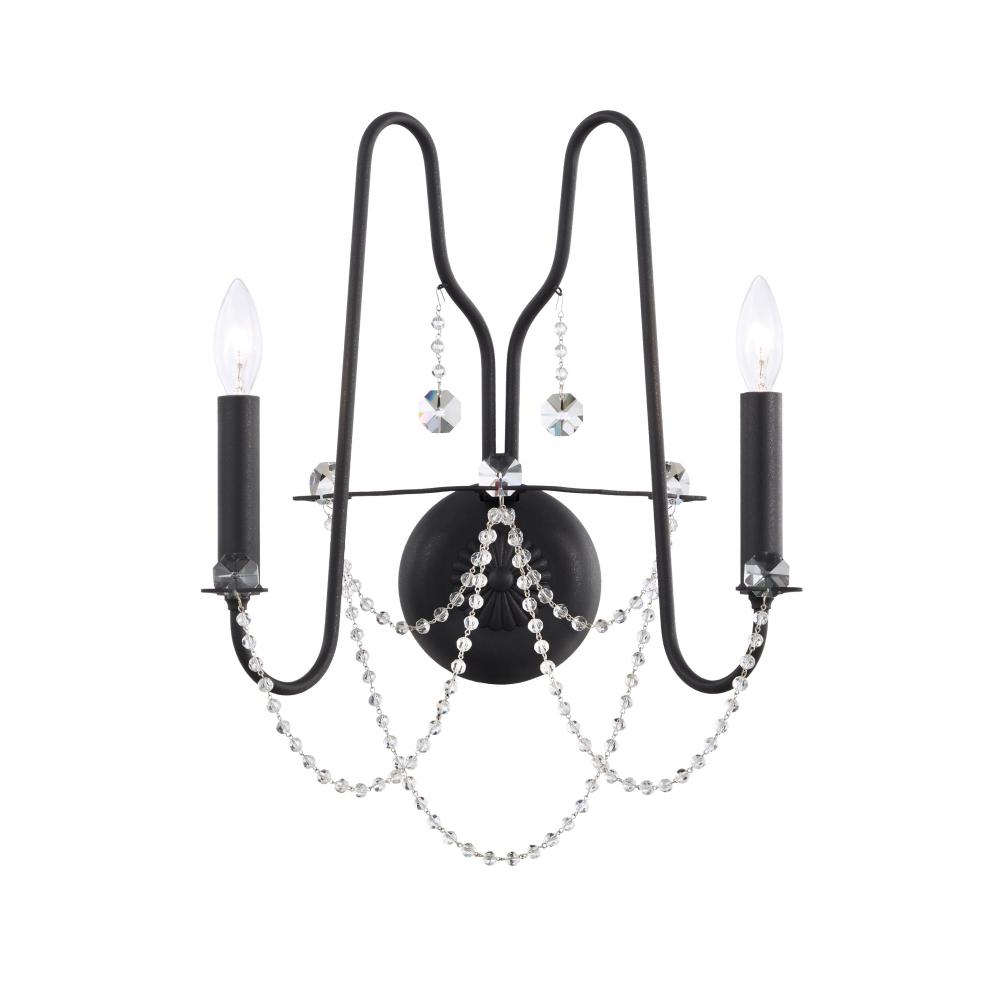 Esmery 2 Light 120V Wall Sconce in Ferro Black with Optic Crystal