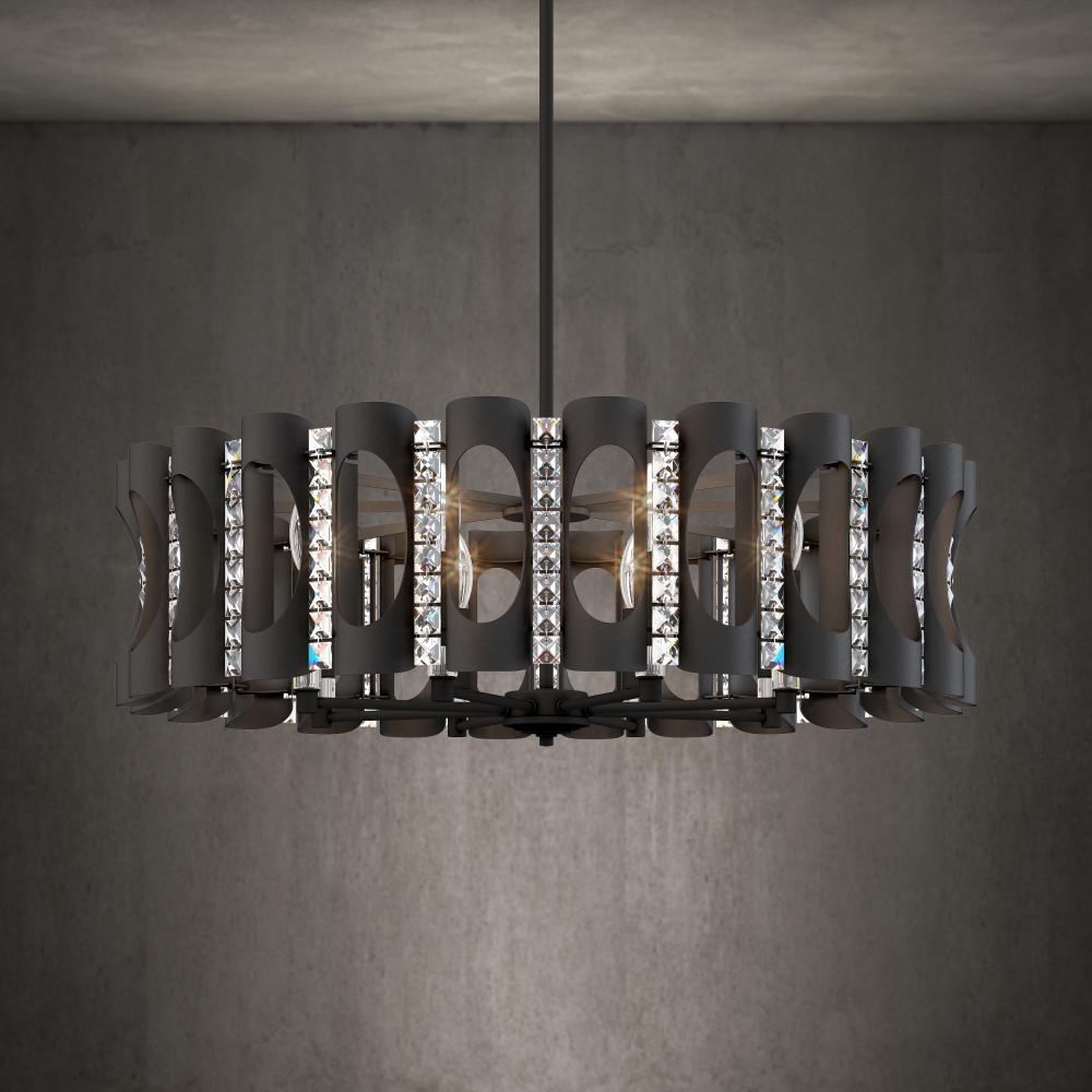 Twilight 8 Light 120V Pendant in Antique Silver with Optic Crystal