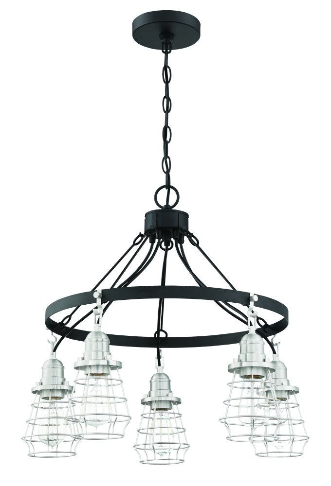 Thatcher 5 Light Chandelier in Flat Black/Brushed Polished Nickel