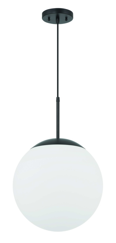 Gaze 14" 1 Light Round Pendant in Flat Black, White Glass