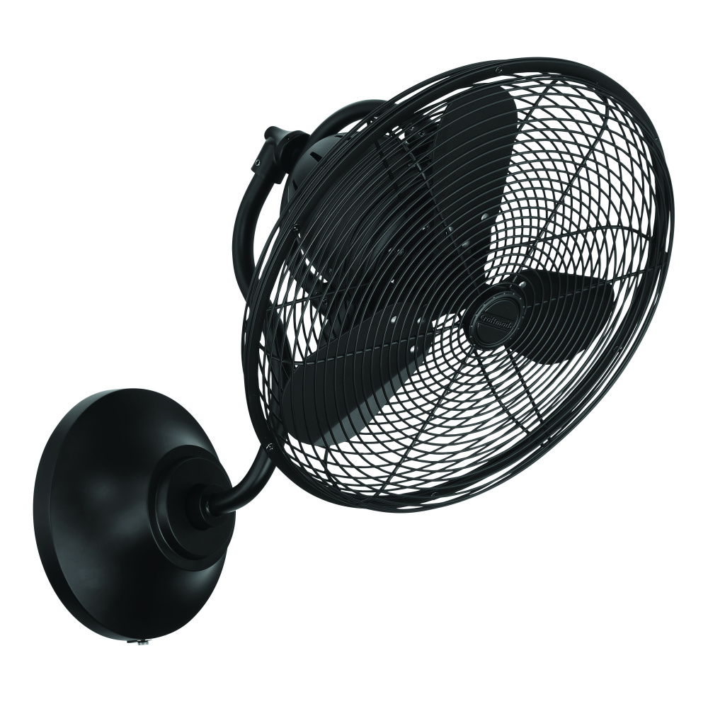 Bellows I 14" 3-Blade Hard-wired Indoor/Outdoor (Damp) Wall Fan in Flat Black w/ Flat Black Blad