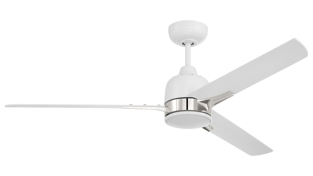 Fuller 52" 3-Blade Ceiling Fan in White/Polished Nickel w/ White Blades
