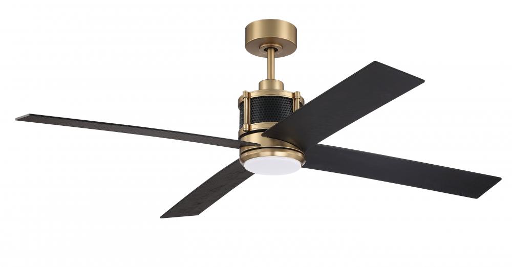 Gregory 56" 4-Blade Ceiling Fan in Satin Brass w/ Flat Black/Black Walnut Blades