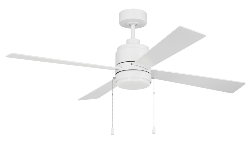 McCoy 52" 4-Blade Ceiling Fan w/ Pull Chain in White w/ White Blades; Integrated Light Kit