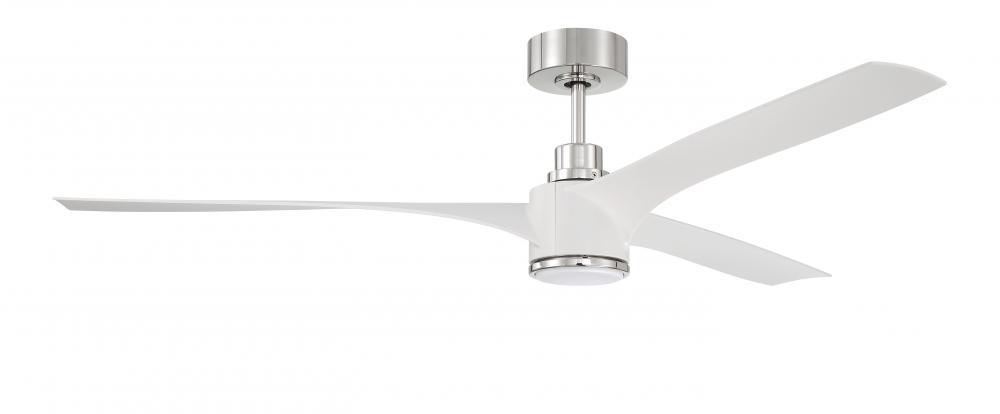 Phoebe 60" 3-Blade Ceiling Fan in White/Polished Nickel w/ White Blades; LT Kit Included (option