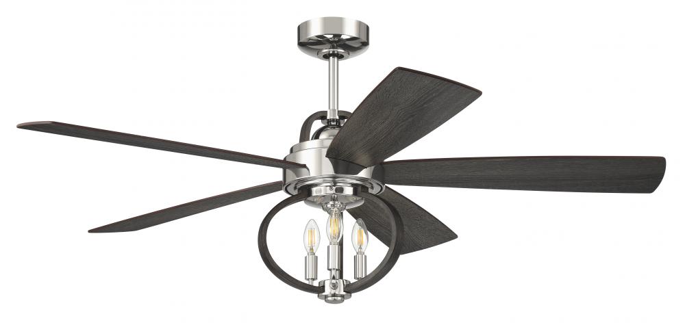 Reese 52" 5-Blade Ceiling Fan in Polished Nickel w/ Greywood Blades; Integrated Light Kit
