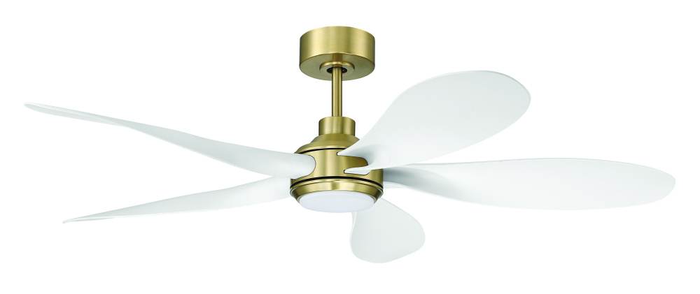 Rosalie 52" 5-Blade Ceiling Fan in Satin Brass/White w/ White Blades; Integrated Light Kit