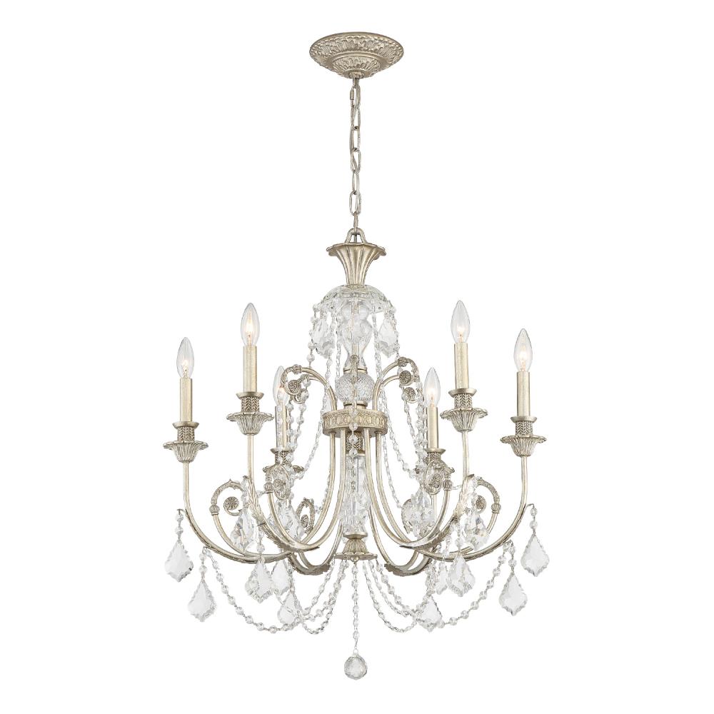 Regis 6 Light Hand Cut Crystal Olde Silver Chandelier