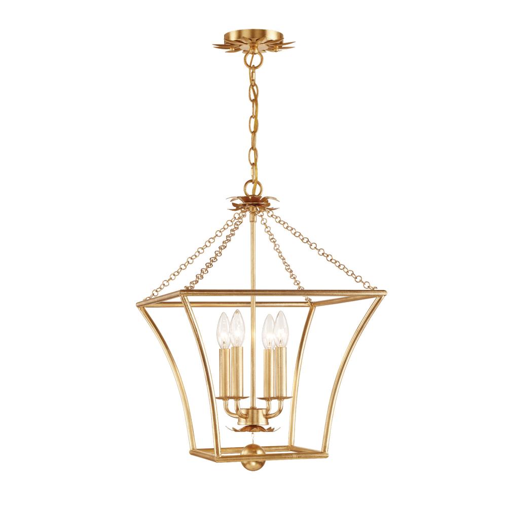 Broche 4 Light Antique Gold Lantern Chandelier