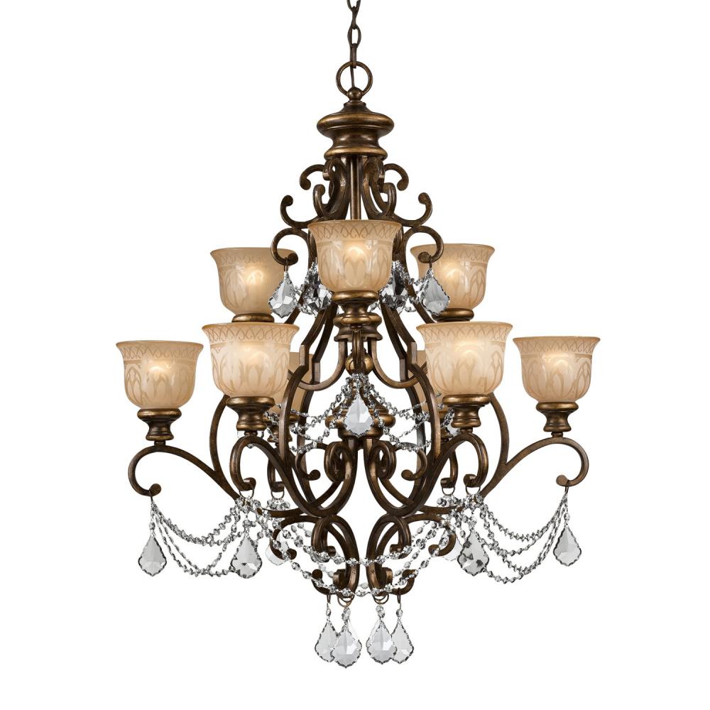 Norwalk 9 Light Clear Italian Crystal Bronze Umber Chandelier