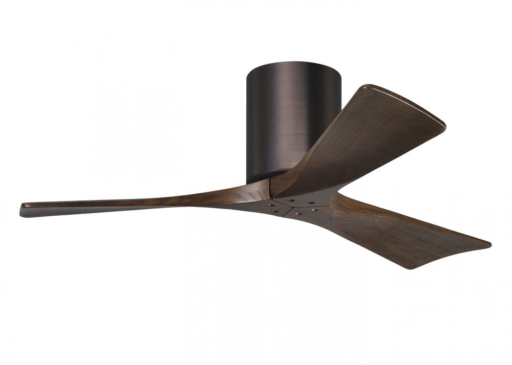 Irene-3H - Three Blade Flush Mount Paddle Fan - 42" - Brushed Bronze Finish - Walnut Tone Blades