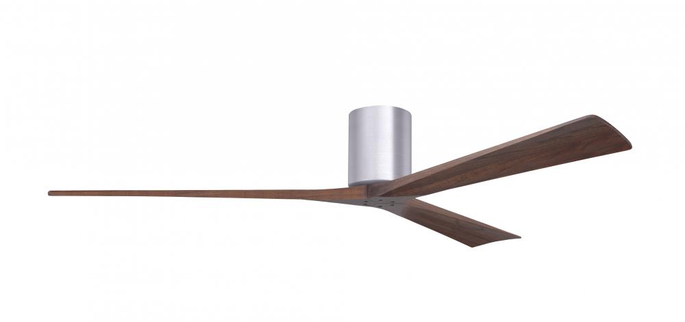 Irene-3H - Three Blade Flush Mount Paddle Fan - 72" - Brushed Nickel Finish - Walnut Tone Blades