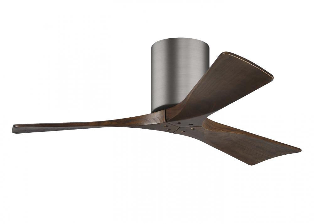 Irene-3H - Three Blade Flush Mount Paddle Fan - 42" - Brushed Pewter Finish - Walnut Tone Blades
