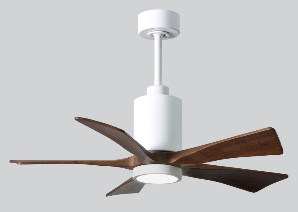 Patricia-5-42" Five Blade Ceiling Fan-5CCT Integrated LED-Gloss White Finish-Walnut Tone Blades