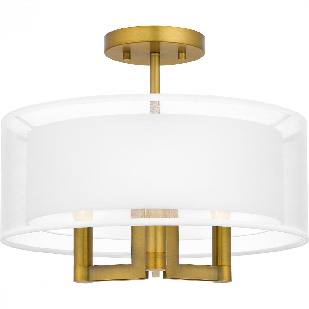 Bodnar 3-Light Aged Brass Semi-Flush Mount Light