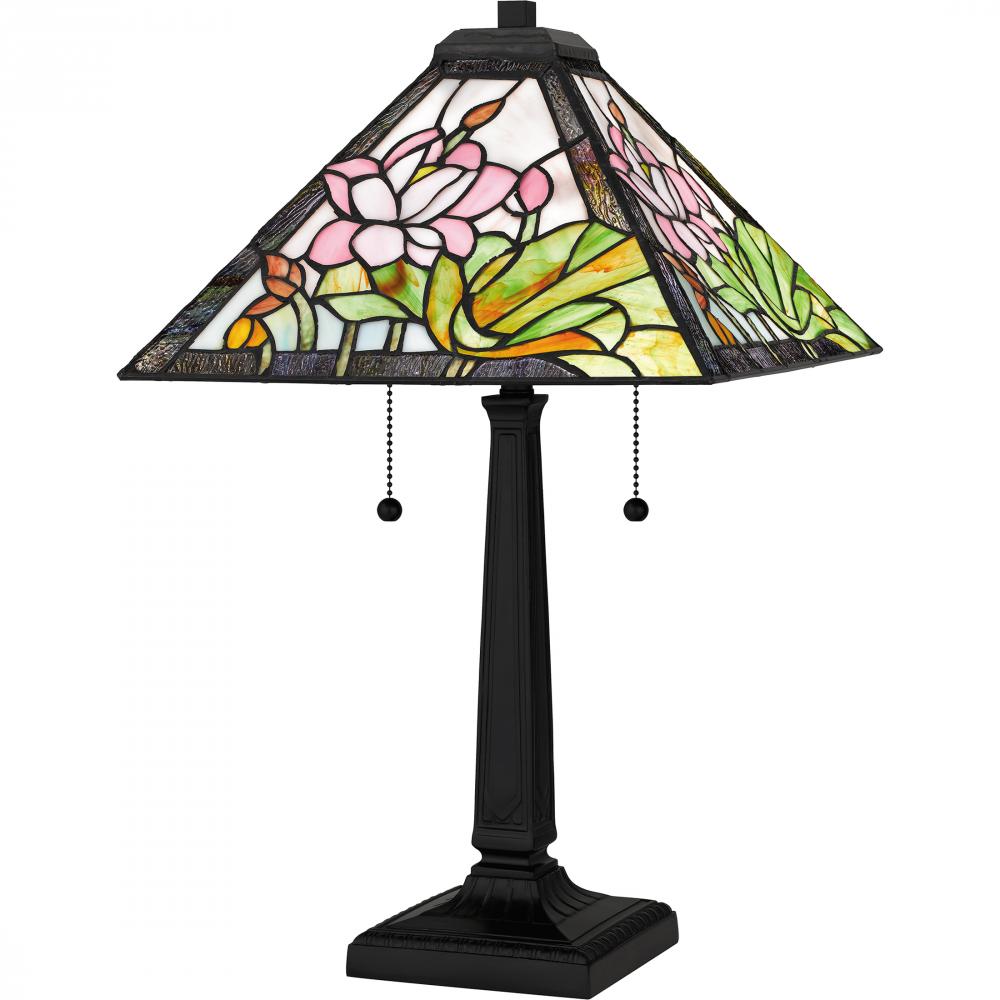 Tiffany 2-Light Matte Black Table Lamp