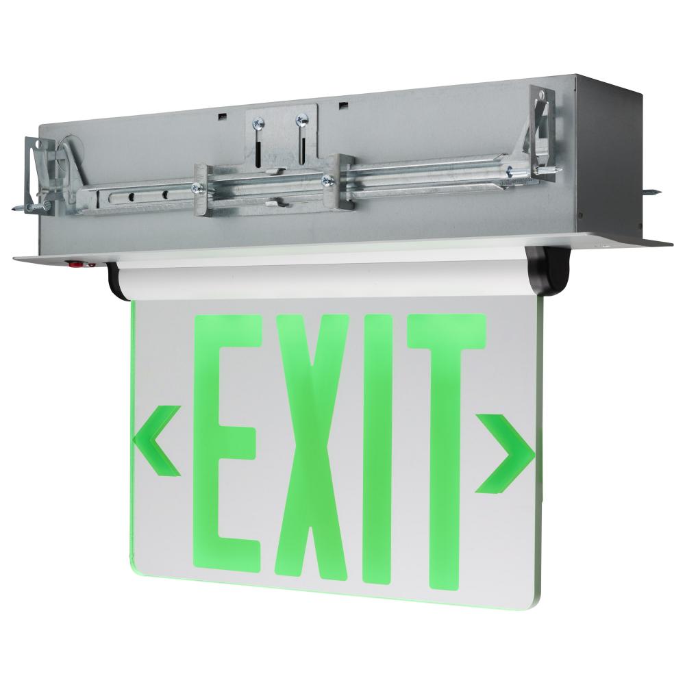 Green (Mirror) Edge Lit LED Exit Sign; 2.94 Watts; Dual Face; 120V/277 Volt; Silver Finish