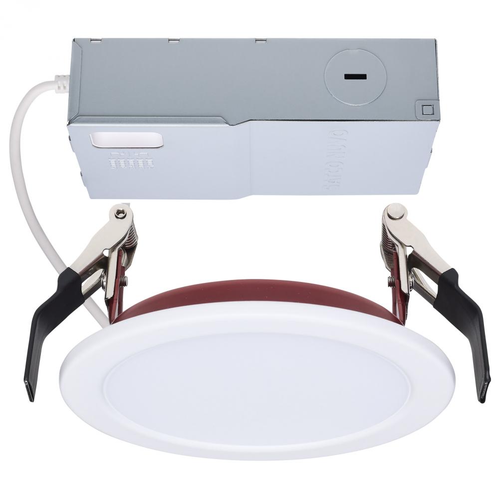 10 Watt LED; Fire Rated 4 Inch Direct Wire Slim Fit Flat Face Downlight; Round Shape; White Finish;