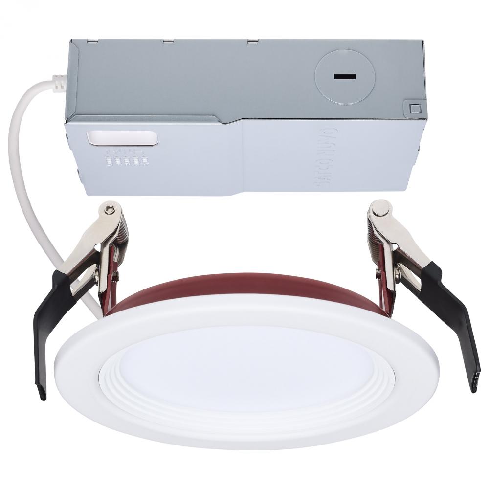 10 Watt LED; Fire Rated 4 Inch Direct Wire Slim Fit Step Baffle Downlight; Round Shape; White