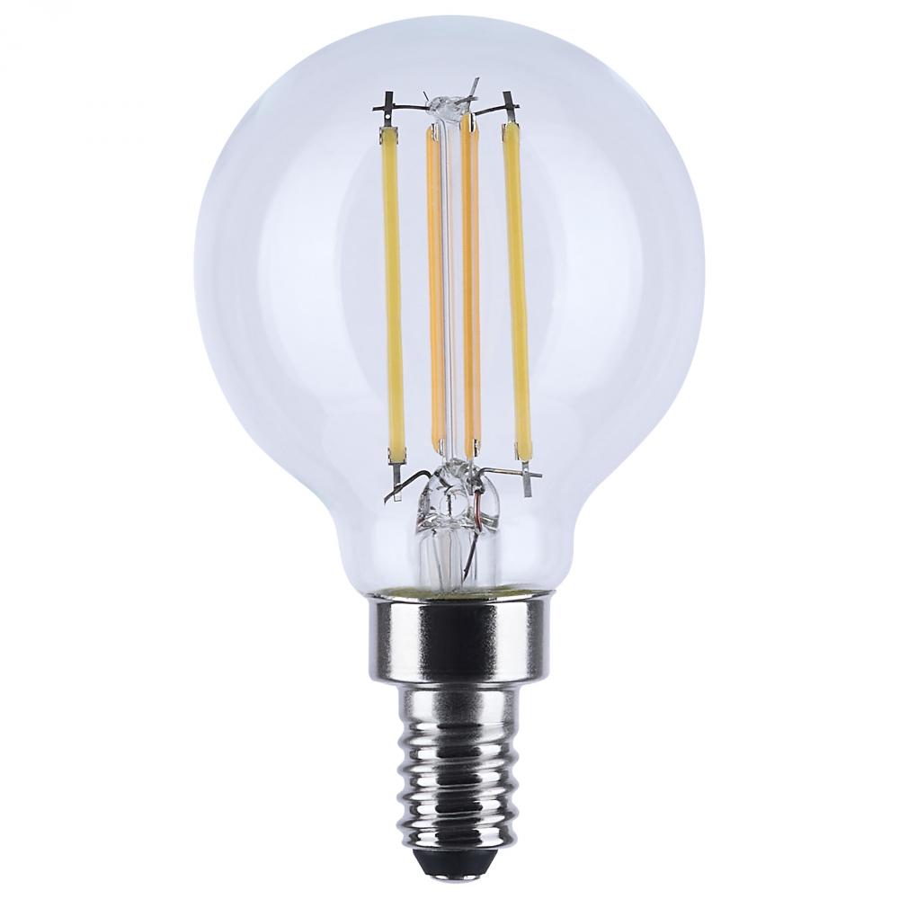 4.5 Watt LED G16.5; 3000K-2000K Warm Dimming; Candelabra Base; Clear Finish