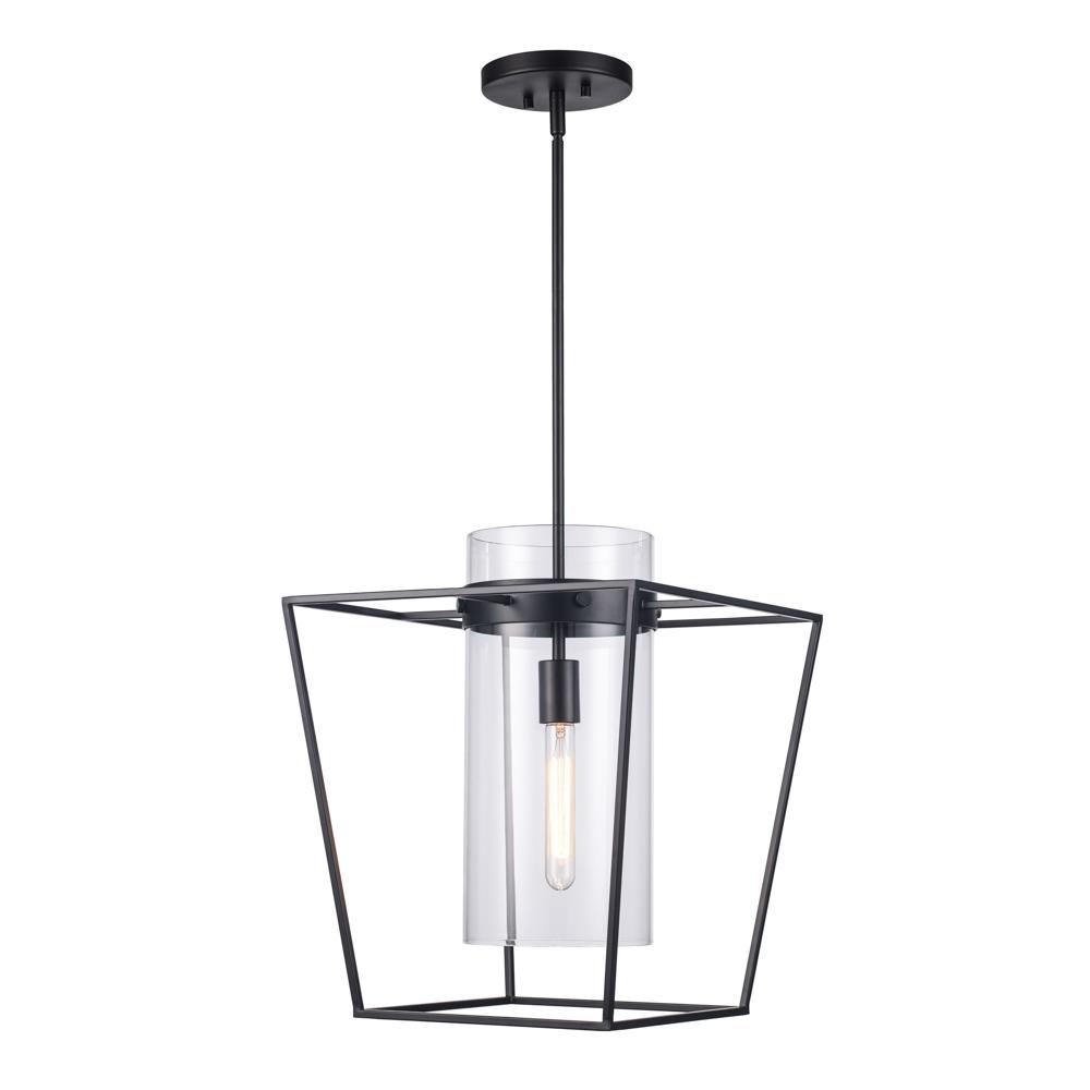 1LT PENDANT-12" WIDE CAGE-BK