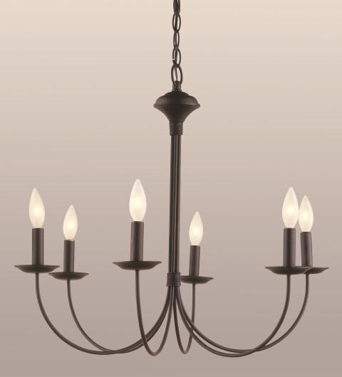 6LT CHANDELIER- J ARM- BLACK F