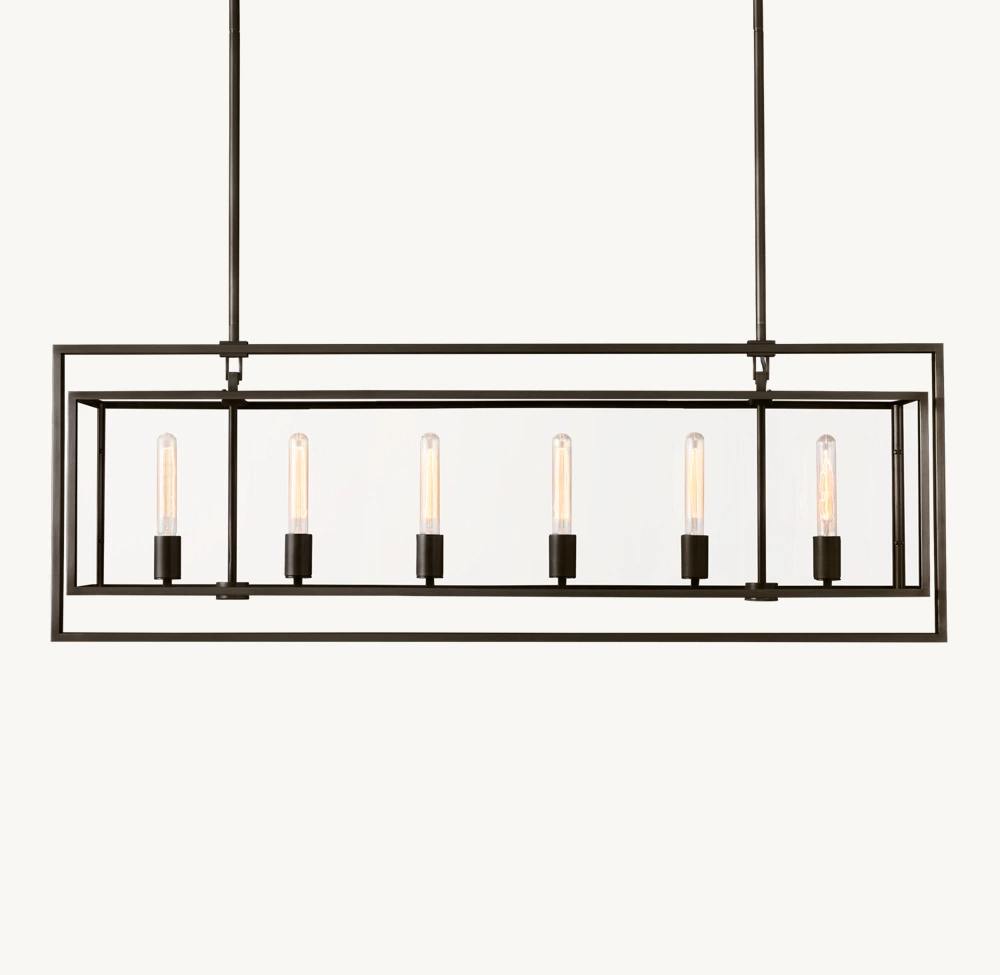 Benjamin Candlestick Glass Lantern Modern Rectangular Chandelier 54''