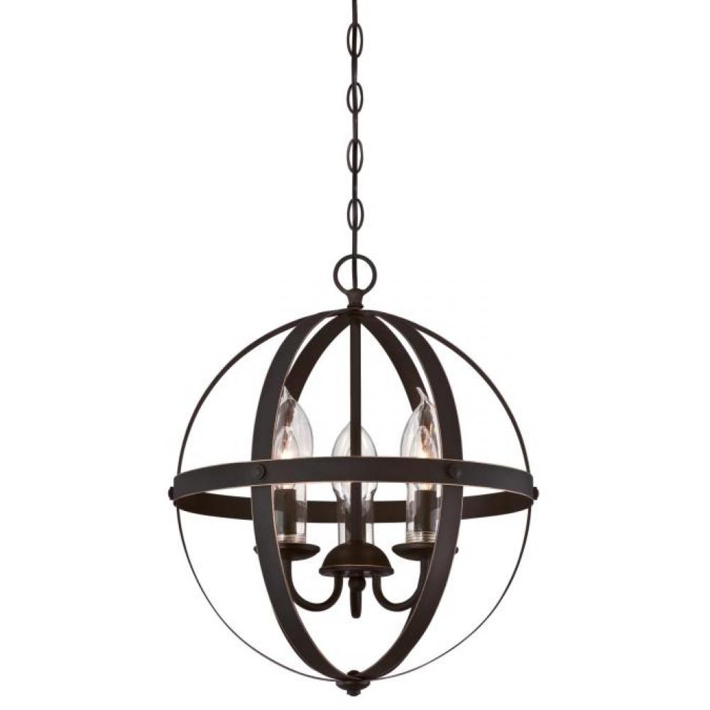 3 Light Chandelier Oil Rubbed Bronze Finish with Highlights Clear Glass Candle Covers