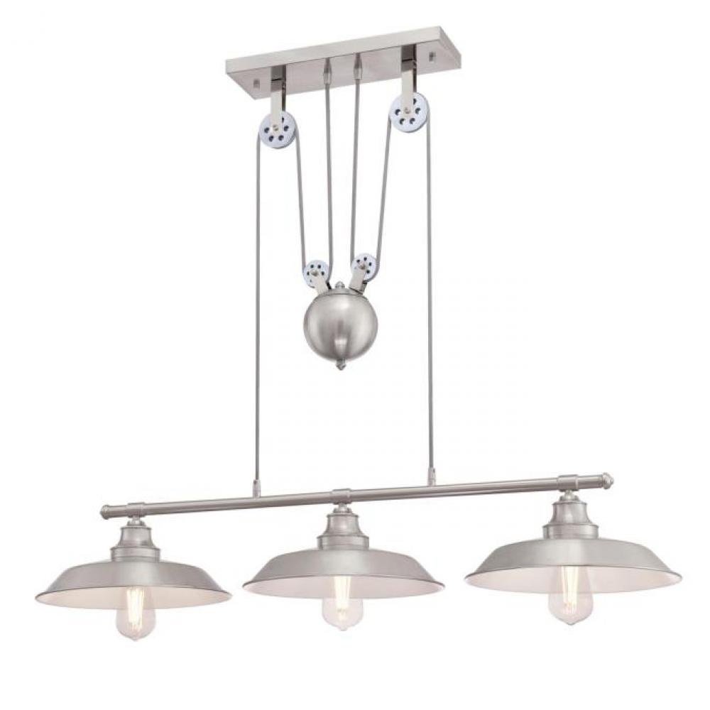3 Light Island Pulley Pendant Brushed Nickel Finish
