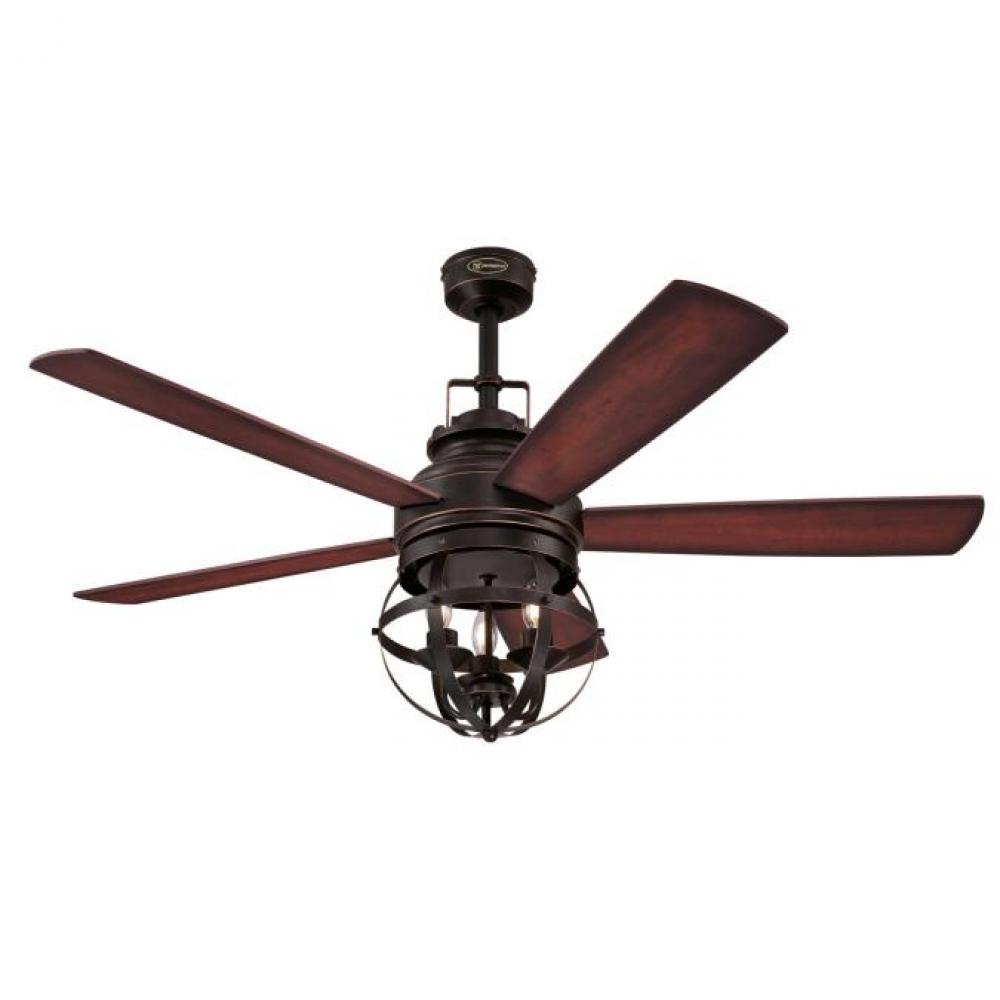 52 in. Oil Rubbed Bronze Finish with Highlights Reversible Blades, Cage Shade
